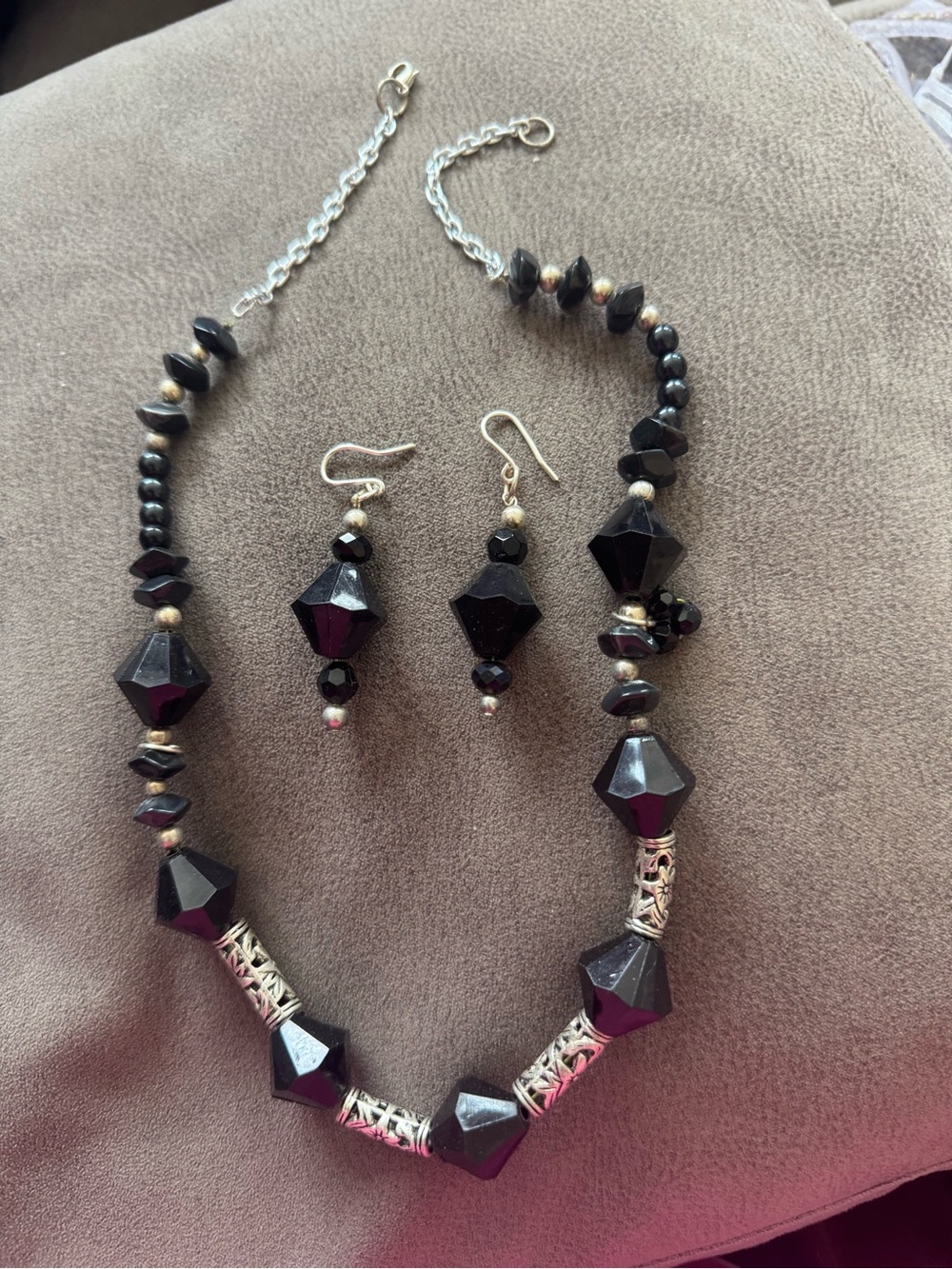 Handcrafted Black Faceted Bead Necklace & Earring Set